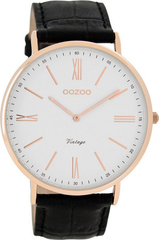 Oozoo Oozoo Timepieces Vintage Ultra Slim Black Leather Strap C7347